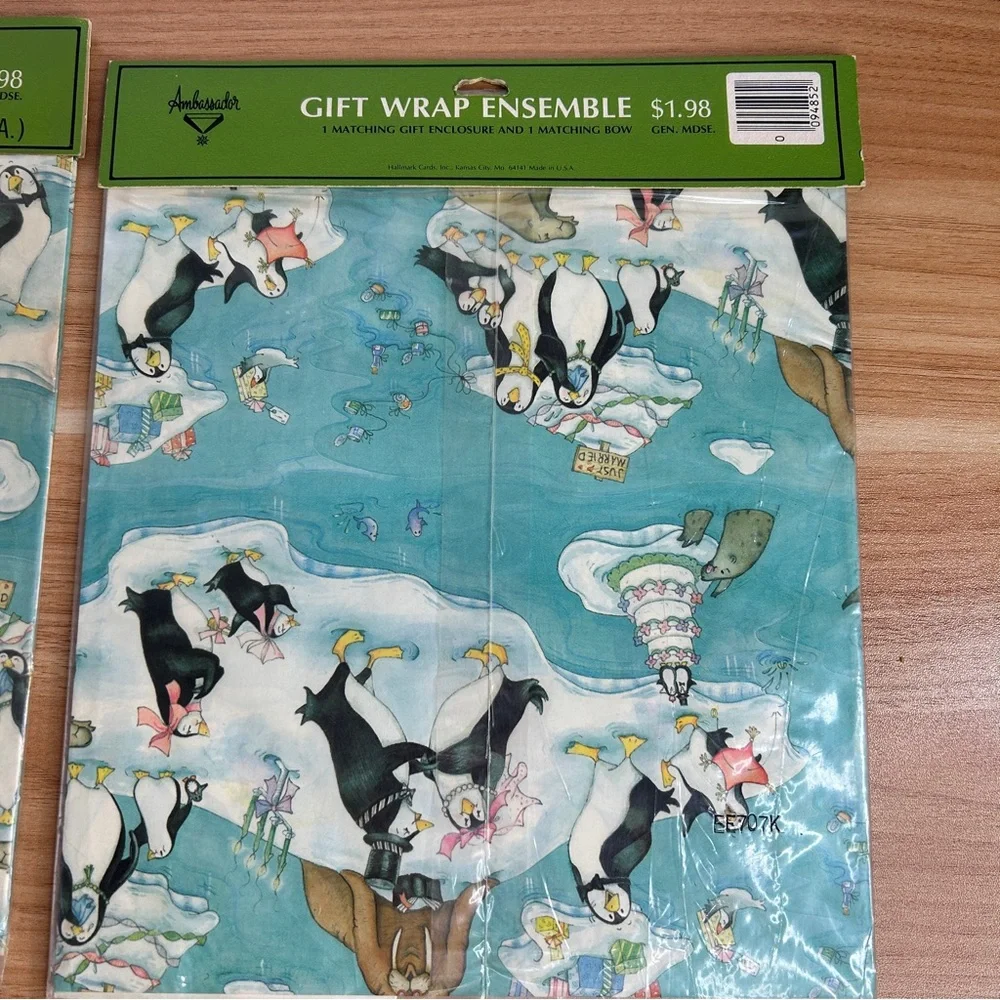 Vintage Wedding Wrapping Paper Blue Penguins Wedding Cake Set of 2 Hallmark